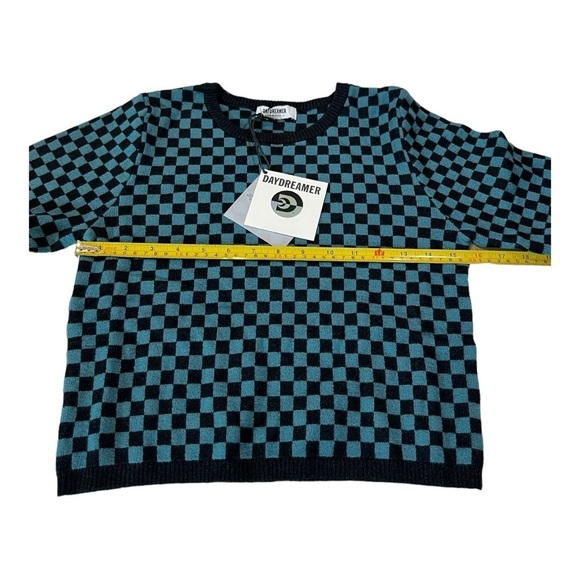 Daydreamers Teal Green Black Checker Pullover Long Sleeve Sweater Size L NEW - Picture 8 of 15